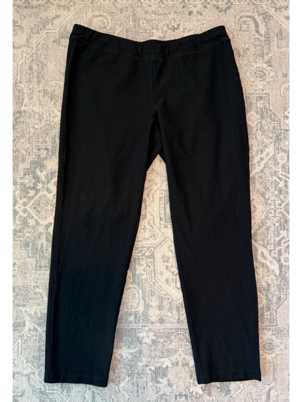 Eileen Fisher Women's Pull On Black Crepe Straight Ankle Pants Large Modern